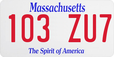 MA license plate 103ZU7