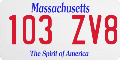 MA license plate 103ZV8
