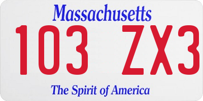 MA license plate 103ZX3