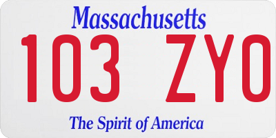 MA license plate 103ZY0