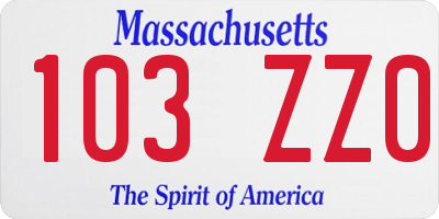MA license plate 103ZZ0