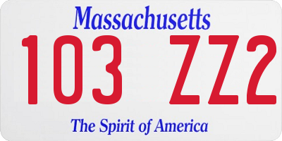 MA license plate 103ZZ2