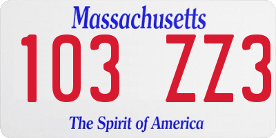 MA license plate 103ZZ3