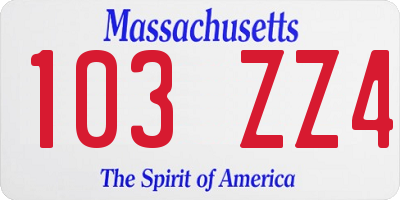 MA license plate 103ZZ4
