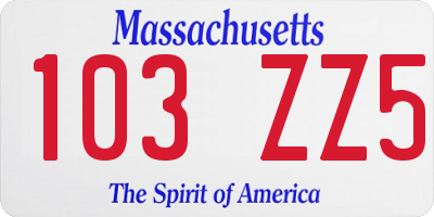 MA license plate 103ZZ5