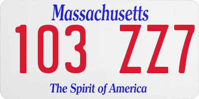 MA license plate 103ZZ7