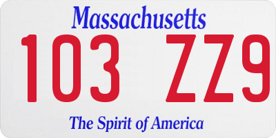 MA license plate 103ZZ9