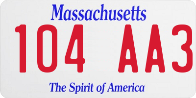 MA license plate 104AA3
