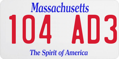 MA license plate 104AD3