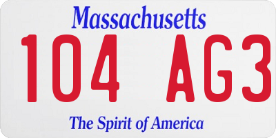 MA license plate 104AG3