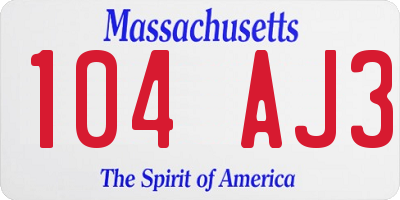 MA license plate 104AJ3