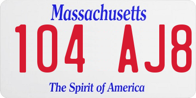 MA license plate 104AJ8