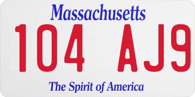 MA license plate 104AJ9