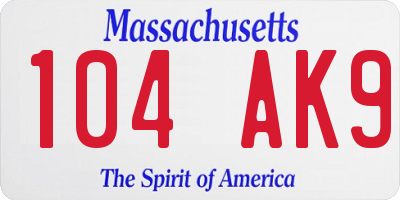 MA license plate 104AK9