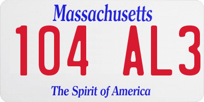 MA license plate 104AL3