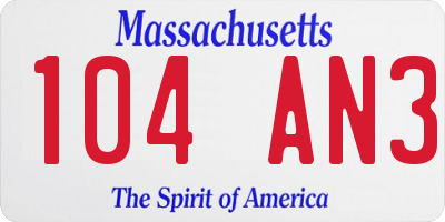 MA license plate 104AN3