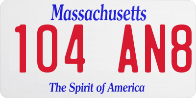 MA license plate 104AN8