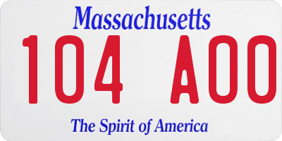 MA license plate 104AO0