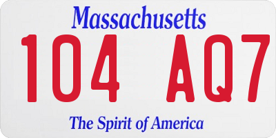 MA license plate 104AQ7