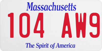 MA license plate 104AW9