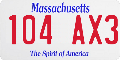 MA license plate 104AX3