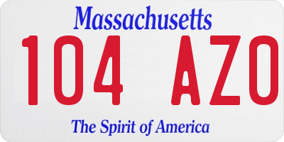 MA license plate 104AZ0
