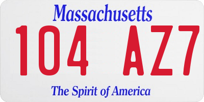MA license plate 104AZ7