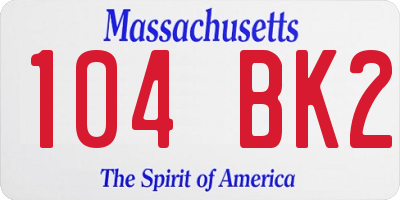 MA license plate 104BK2