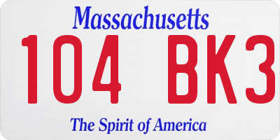 MA license plate 104BK3