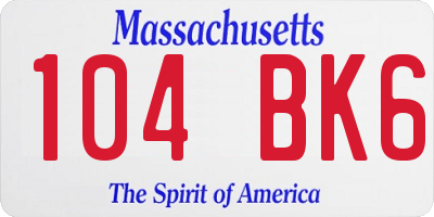 MA license plate 104BK6