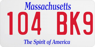 MA license plate 104BK9
