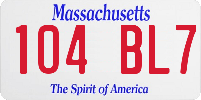 MA license plate 104BL7