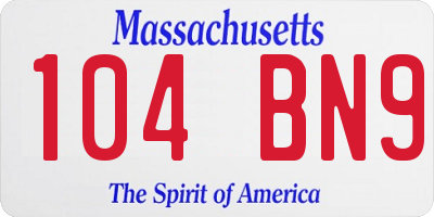 MA license plate 104BN9