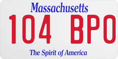 MA license plate 104BP0