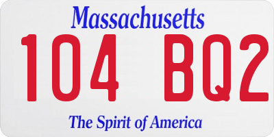 MA license plate 104BQ2