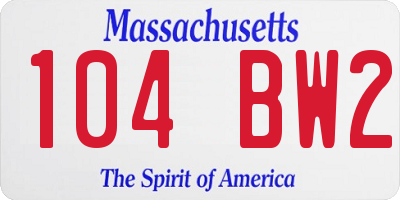 MA license plate 104BW2