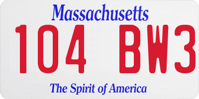 MA license plate 104BW3
