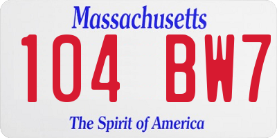 MA license plate 104BW7