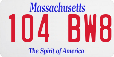 MA license plate 104BW8