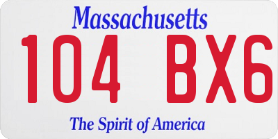MA license plate 104BX6