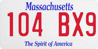 MA license plate 104BX9