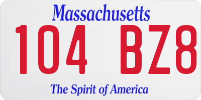 MA license plate 104BZ8