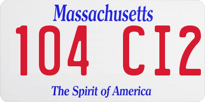 MA license plate 104CI2