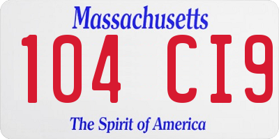 MA license plate 104CI9