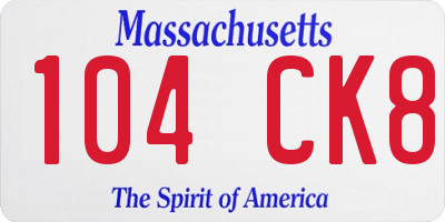 MA license plate 104CK8
