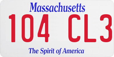 MA license plate 104CL3