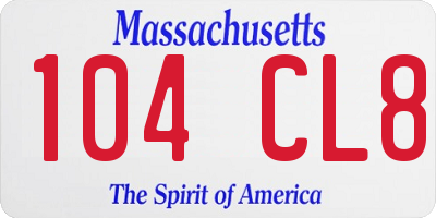 MA license plate 104CL8