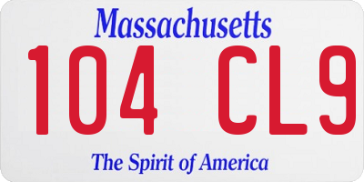 MA license plate 104CL9