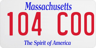 MA license plate 104CO0