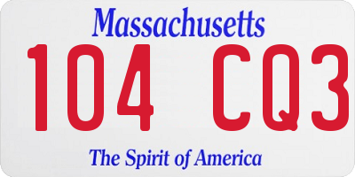 MA license plate 104CQ3